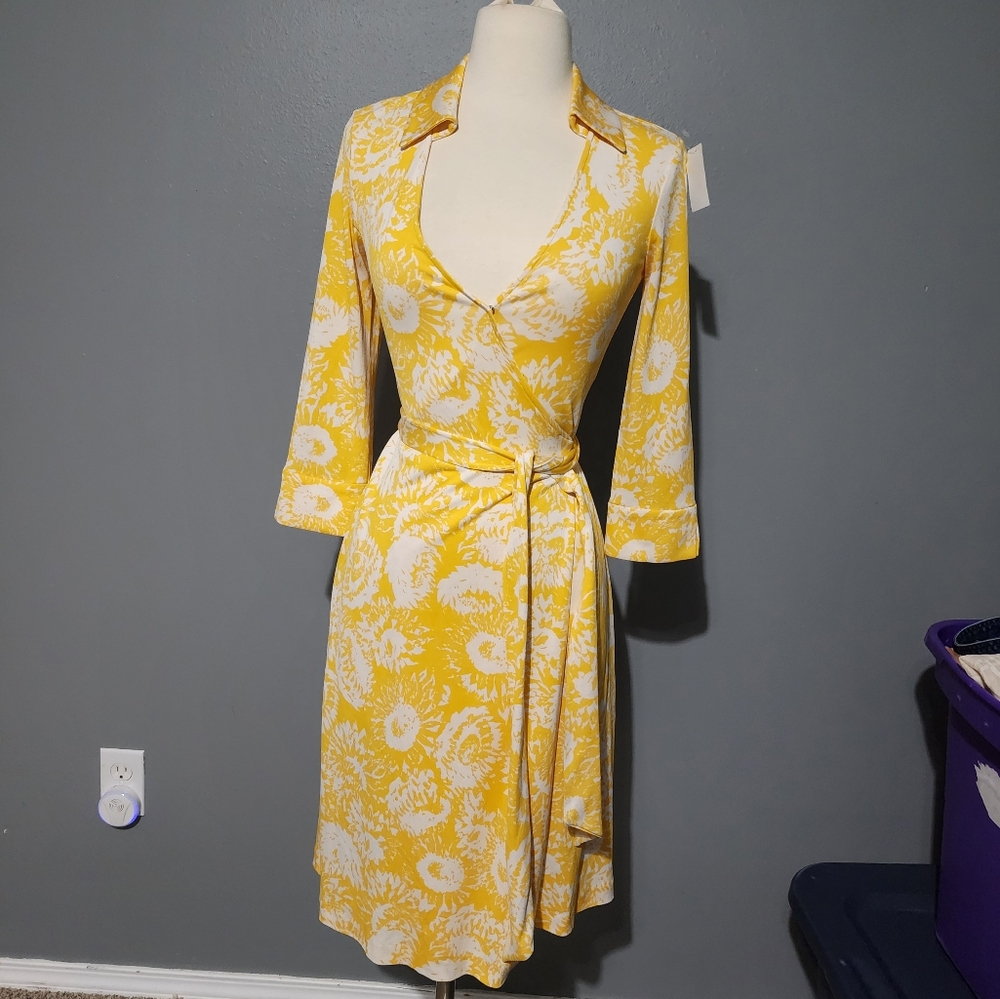 Yellow Floral Wrap Dress